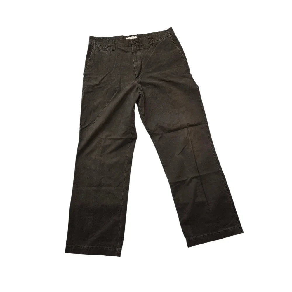 Merona Pants 36x32 Mens Brown Chino Flannel Lined Slim Tapered Flat Front Casual